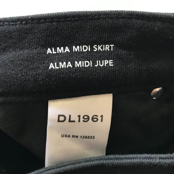 DL1961 Alma Midi Skirt Womens 30 Black French Terry High Rise Cotton Ultra Soft - Picture 5 of 14